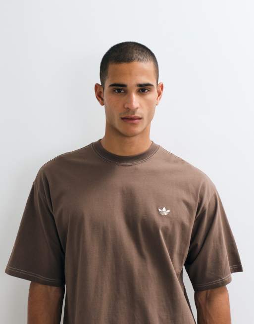 adidas Originals oversized contrast stitch tee in brown, 3 of 5
