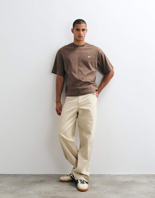 adidas Originals oversized contrast stitch tee in brown, 4 of 5