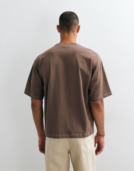 adidas Originals oversized contrast stitch tee in brown, 5 of 5