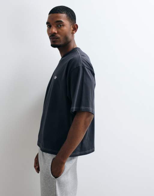 adidas Originals oversized contrast stitch tee in dark grey, 4 of 5