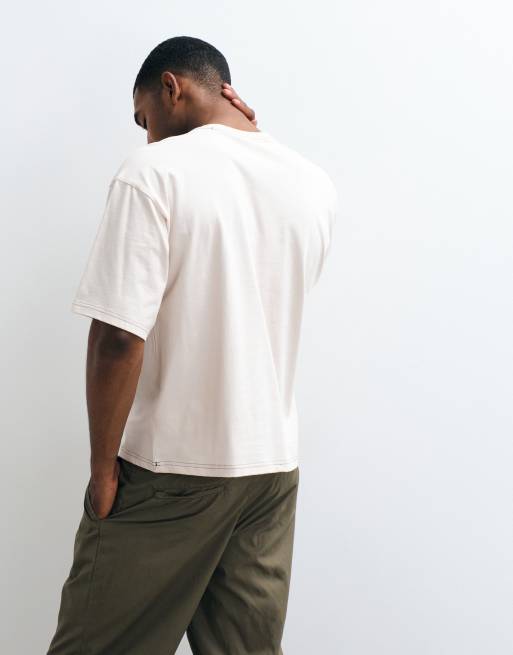 adidas Originals oversized contrast stitch tee in off white, 4 of 5