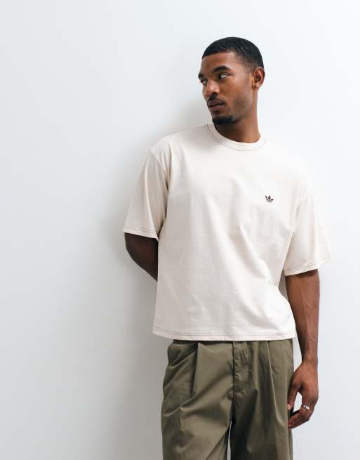 adidas Originals oversized contrast stitch tee in off white, 5 of 5