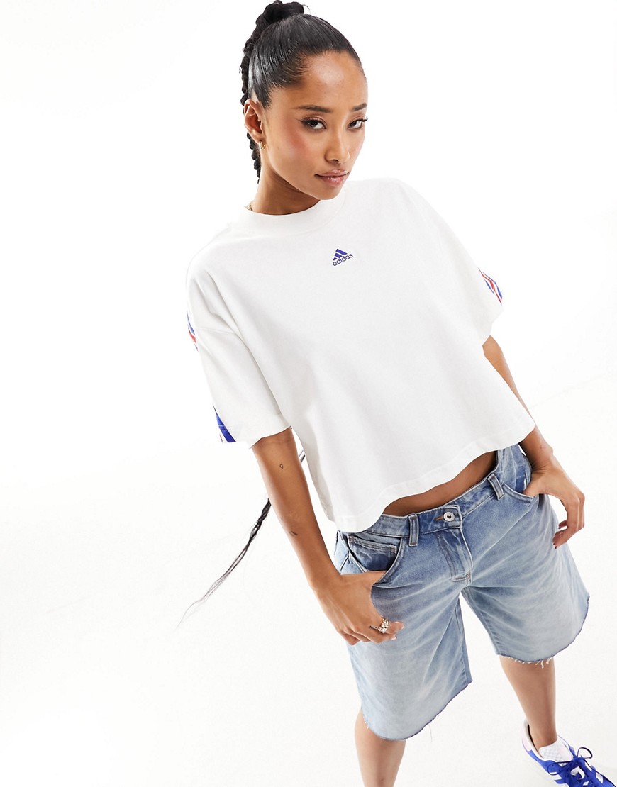 Adidas Originals Oversized Cropped T-shirt In White And Multi