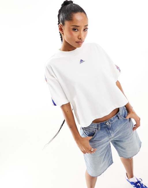 adidas Originals oversized cropped T-shirt in white and multi