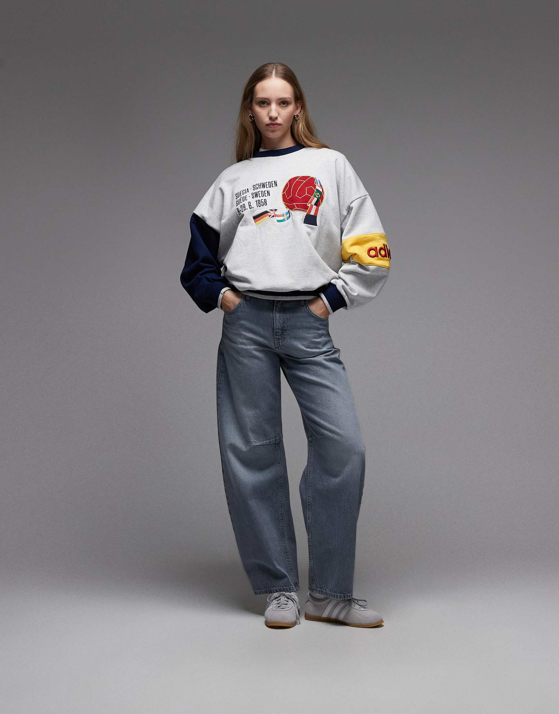 adidas originals oversized graphic print sweatshirt in gray