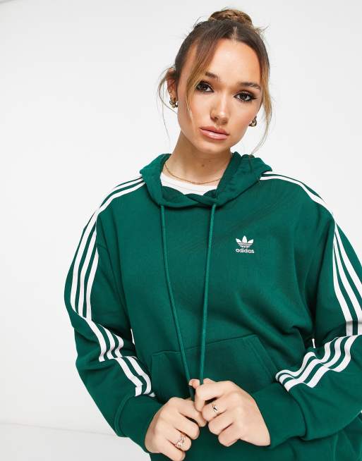 Schiereiland sneeuw Melancholie adidas Originals - Oversized hoodie met 3-Stripes in donkergroen | ASOS