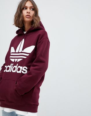 Adidas Originals - Oversized hoodie met trefoil-logo in bordeauxrood