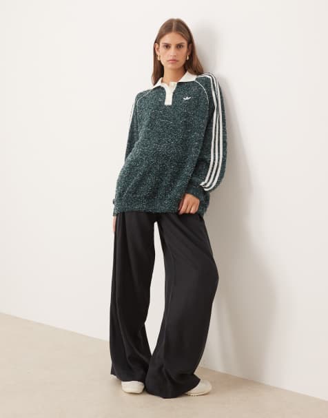 adidas Originals oversized knitted polo in green - view 1