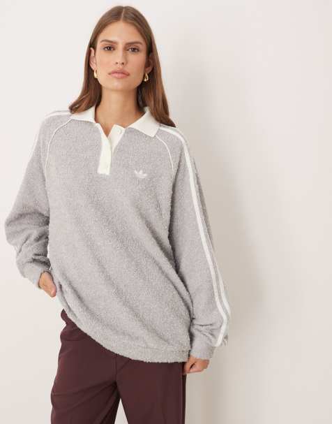 adidas Originals oversized knitted polo in grey - view 1