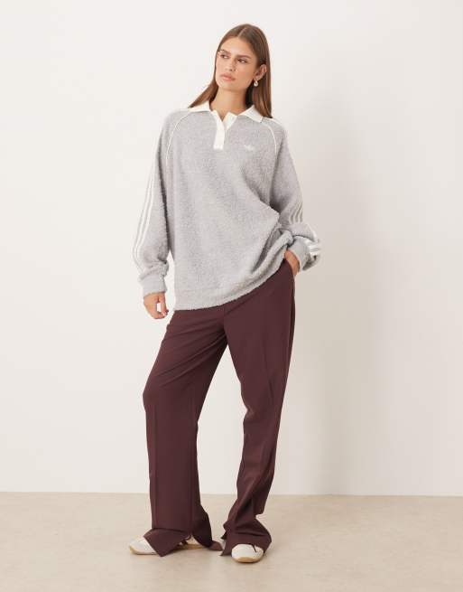 adidas Originals oversized knitted polo in grey, 3 of 4