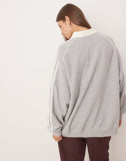 adidas Originals oversized knitted polo in grey, 4 of 4