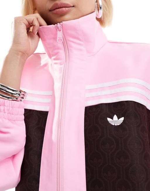 adidas Originals oversized monogram track top in pink and