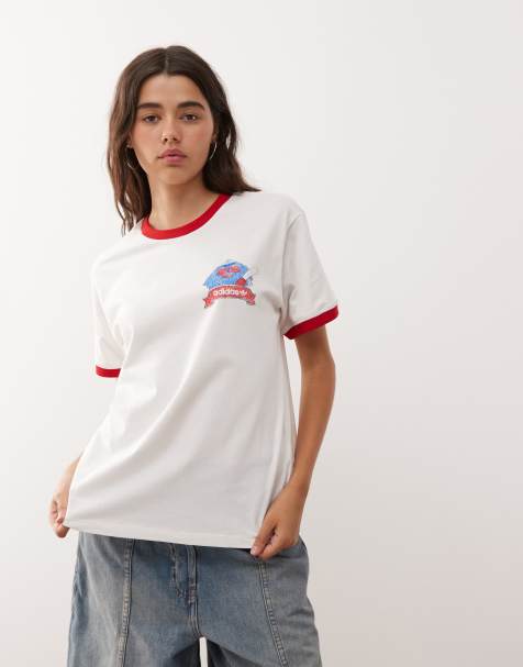 adidas Originals oversized retro graphic t-shirt in white and red - view 1