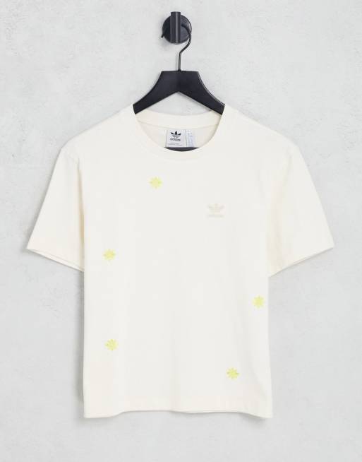 adidas Originals oversized t shirt with floral embroidery in white