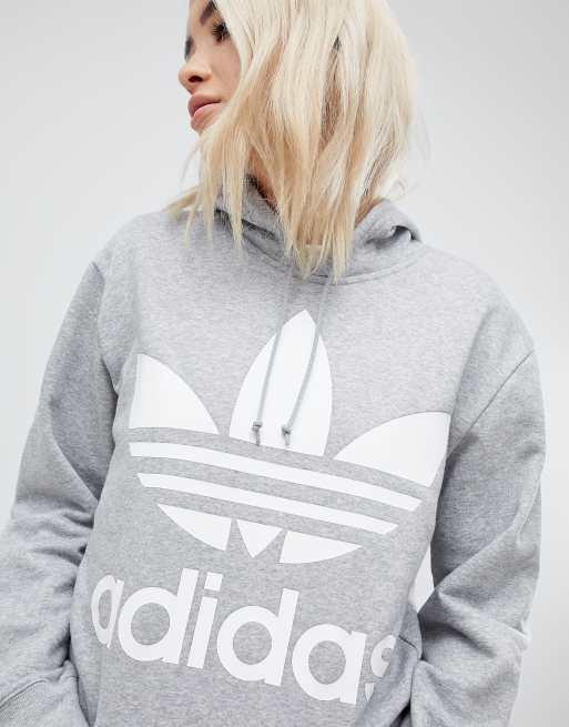 adidas grey trefoil hoodie women's