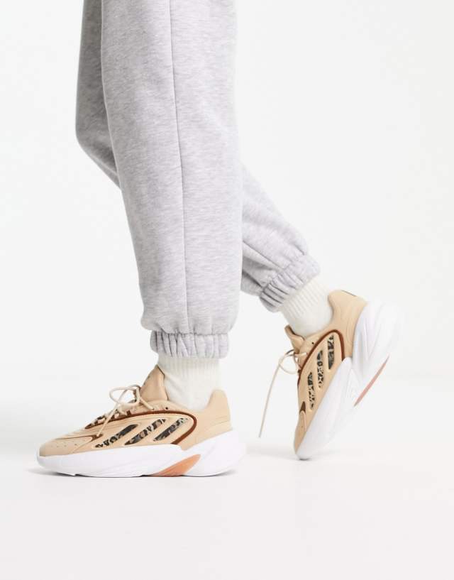 adidas Originals Ozelia sneakers with leopard stripes in beige