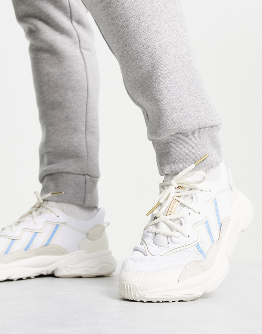 adidas Originals Ozweego trainers in off white with blue detail