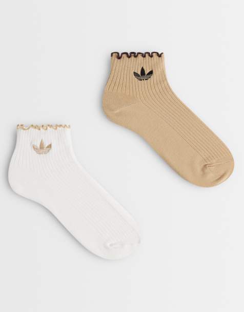 adidas Originals - pack de 2 calcetines tobilleros con volante en marrón - view 1
