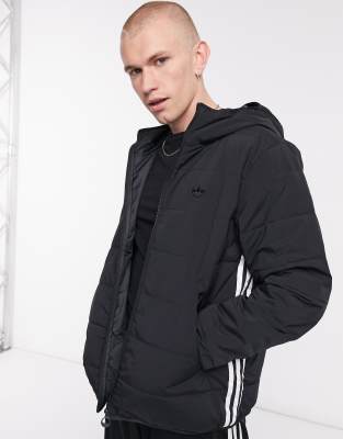 adidas originals parka with 3 stripes in black