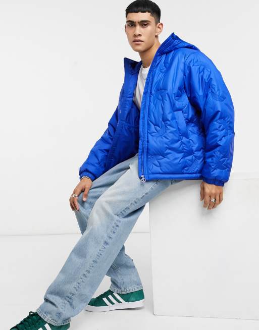 adidas Originals padded jacket with embroidered trefoils in blue | ASOS