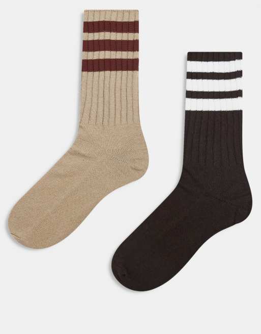 adidas Originals - Pakke med 2 par brune ribstrikkede sokker 