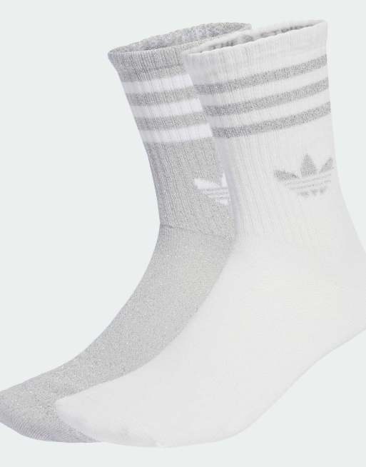 adidas Originals - Pakke med 2 par crew-sokker i metallic sølvgrå/hvid med 3 striber og glimmer