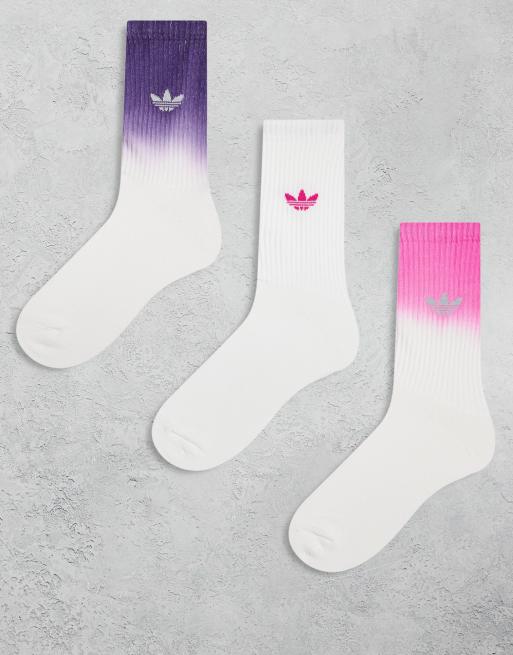 adidas Originals - Pakke med 3 par hvide og pink sportssokker med trekløverlogo og ombré-effekt