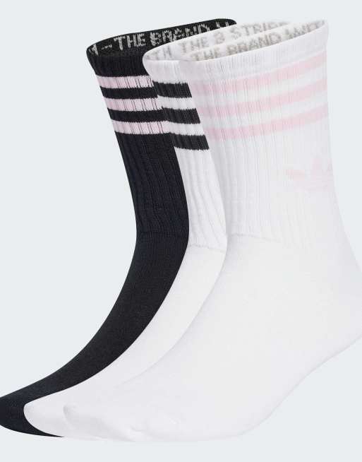 adidas Originals - Pakke med 3 par sportssokker i hvid/sort med 3 striber i lyserød/sort
