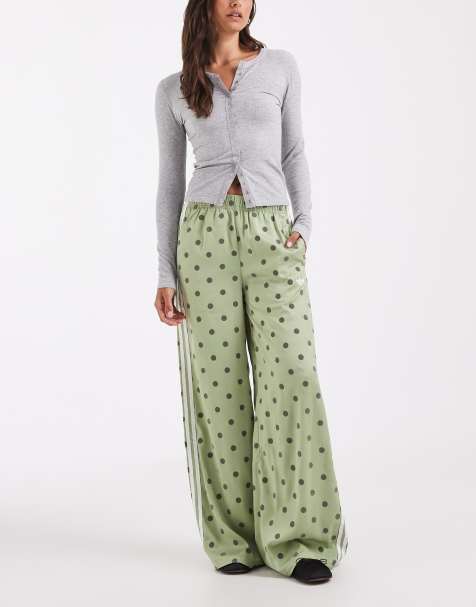 adidas Originals pantalon de survêtement large en satin à pois verts - view 1