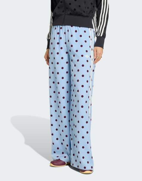 adidas Originals - Pantalon large en satin à pois - Bleu ciel clair - view 1