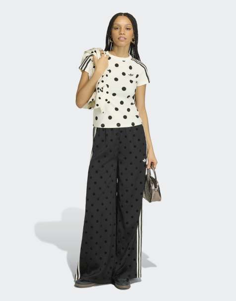 adidas Originals - Pantalon large en satin à pois - Noir - view 1