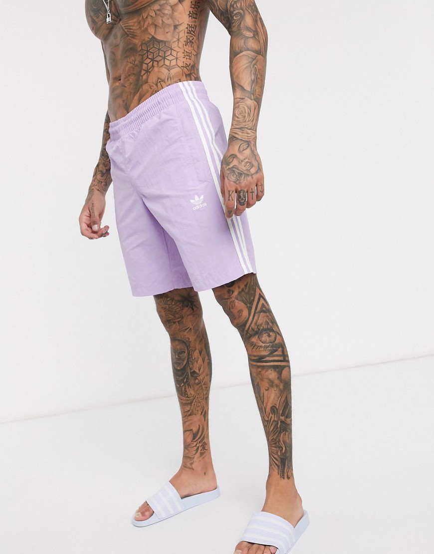 Adidas Originals - Pantaloncini da bagno con le 3 strisce-Viola