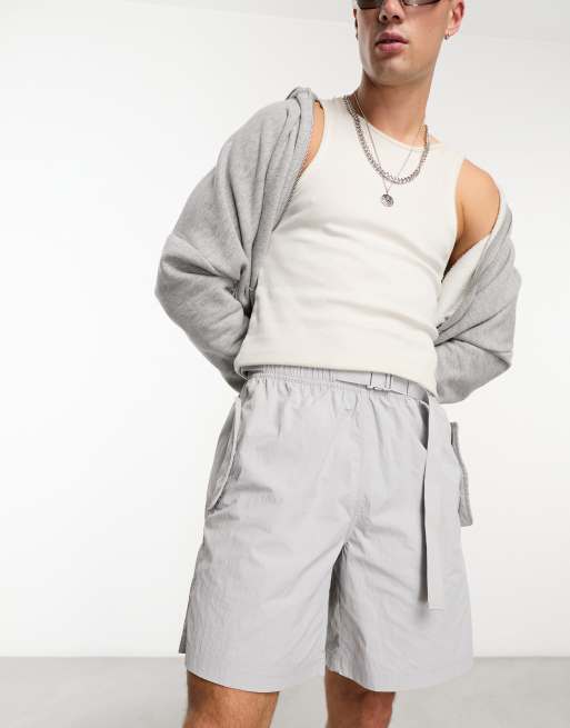adidas Originals - Pantaloncini da running leggeri grigi con cintura in vita regolabile 