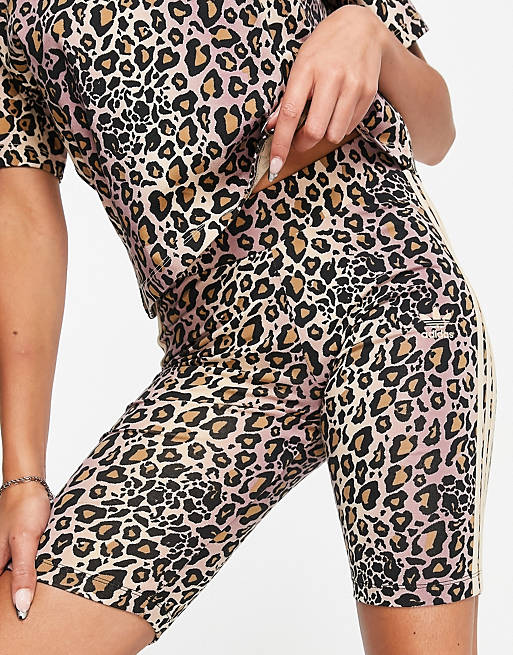 adidas Originals - Pantaloncini leggings marroni con stampa leopardata