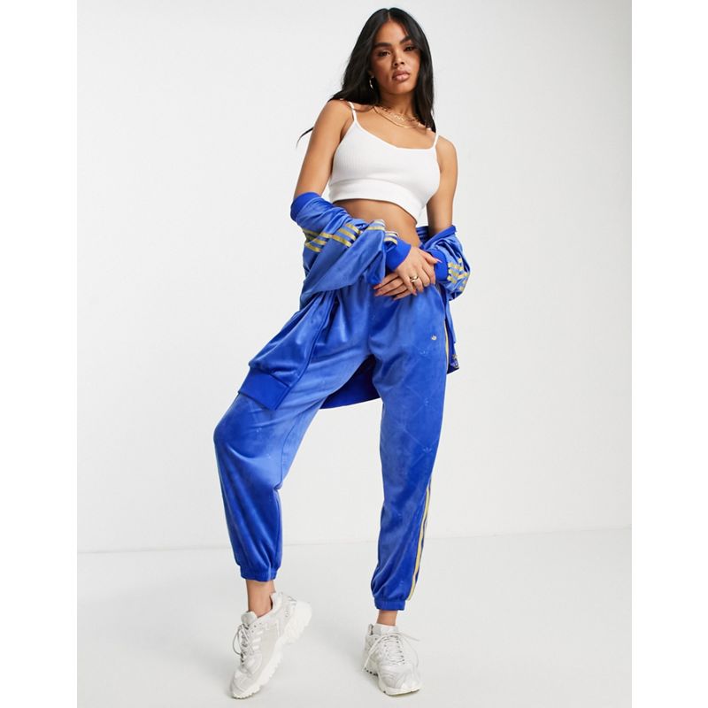 Tute Joggers adidas Originals - Pantaloni sportivi in velour blu con tre strisce