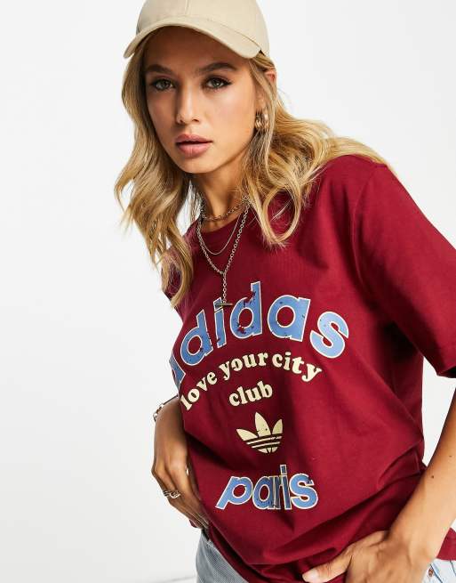 adidas Originals Paris logo t shirt in red