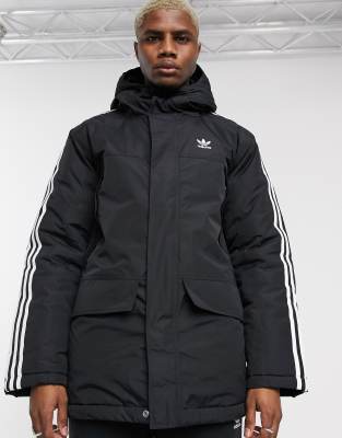 adidas originals three stripe parka in black