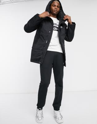 adidas originals three stripe parka in black