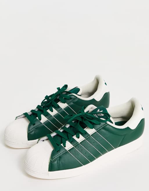 Adidas - Authenticated Superstar Trainer - Leather Green Plain For Woman, Very Good condition