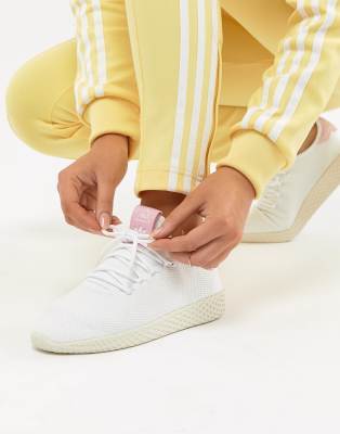 adidas originals pharrell hu trainers in white and yellow