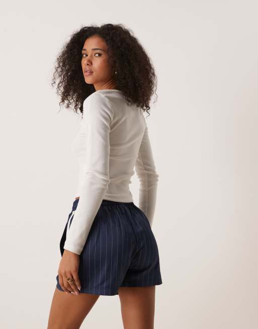 adidas Originals pin stripe satin shorts in navy | ASOS