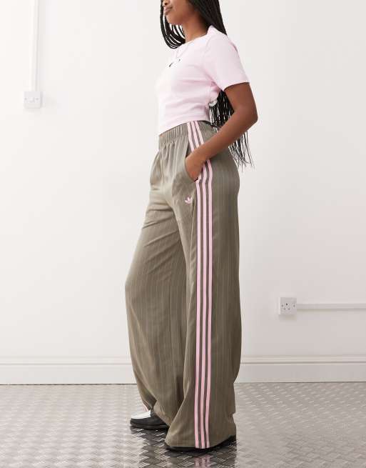 adidas Originals pin stripe wide leg pants in gray and pink