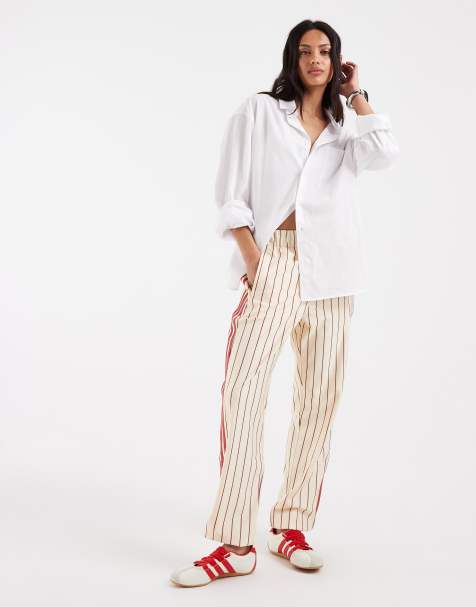 adidas Originals pinstripe Firebird träningsbyxor i varm vanilj / team victory - view 1