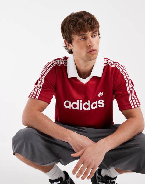 adidas Originals pinstripe jersey with collar in red - view 1