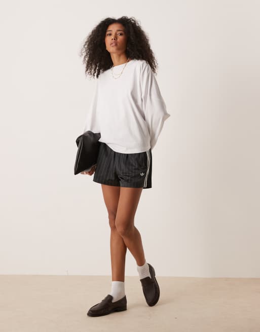 adidas Originals pinstripe satin shorts in black