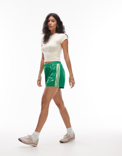 adidas Originals pinstripe satin shorts in green and yellow - view 1