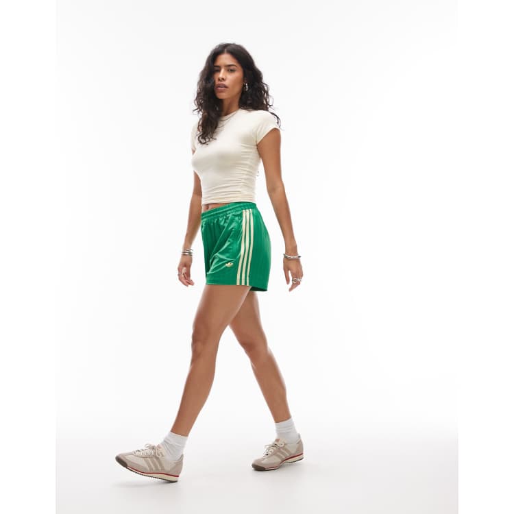 adidas Originals pinstripe satin shorts in green and yellow