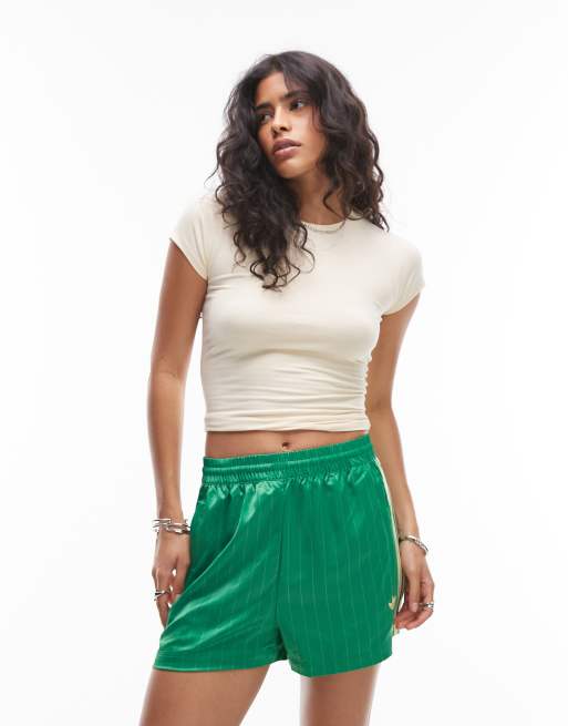 adidas Originals pinstripe satin shorts in green and yellow