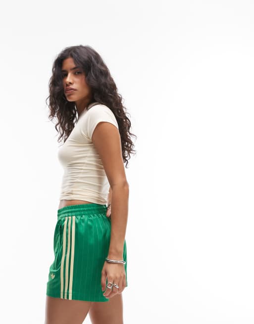 adidas Originals pinstripe satin shorts in green and yellow