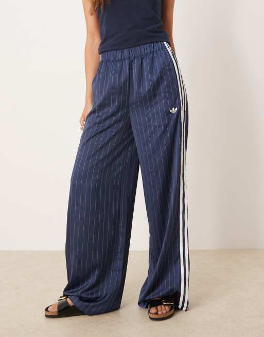 adidas Originals pinstripe wide leg pants in navy | ASOS